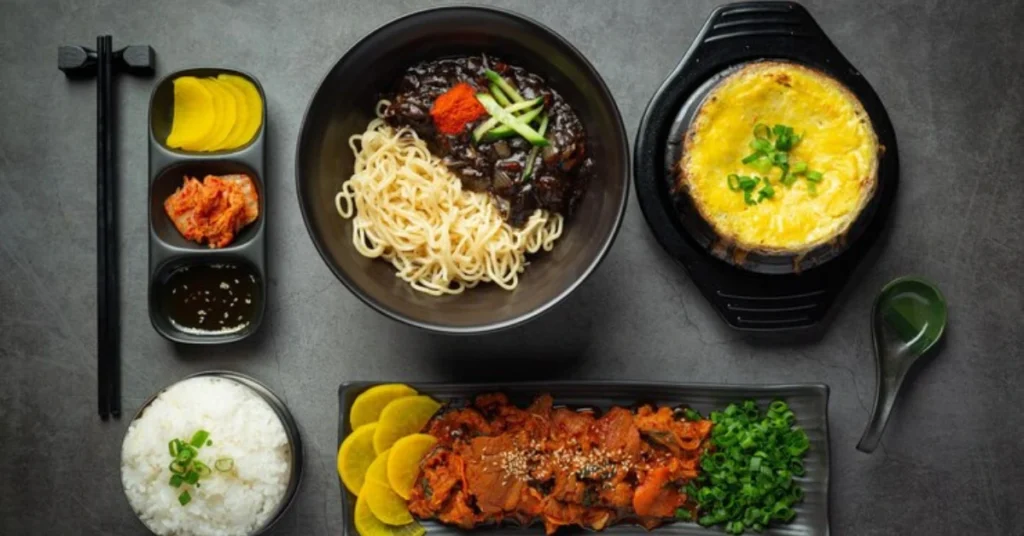 Street vendors serving traditional North Korean food, showcasing local dishes in a vibrant outdoor setting